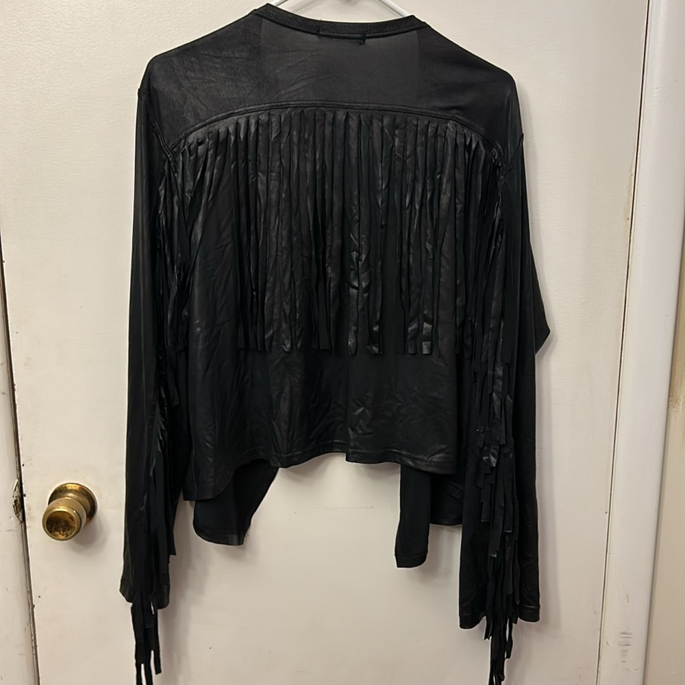 Magna Fringe Leather Look Women’s Top Black Size 18/20